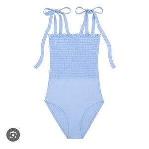 Minnow women’s smocked one piece bathing suit, medium / M, light blue periwinkle